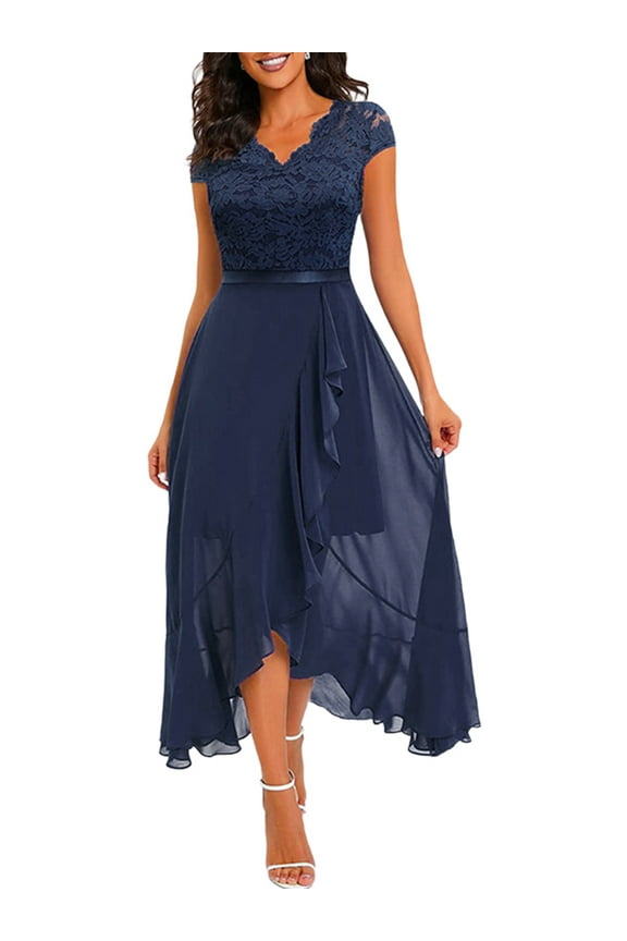 Women Party Formal Dress Ball Gown Sleeveless Chiffon Stichting Wedding Bridesmaid Flowy High Low Dresses