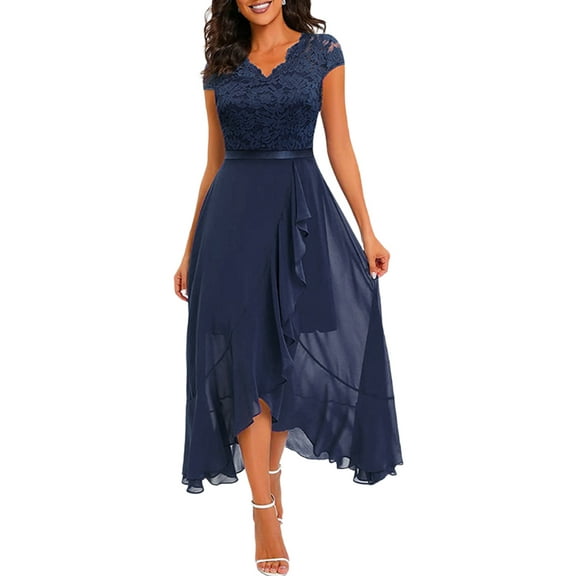 DYMADE Women Party Formal Dress Ball Gown Sleeveless Chiffon Stichting Wedding Bridesmaid Flowy High Low Dresses