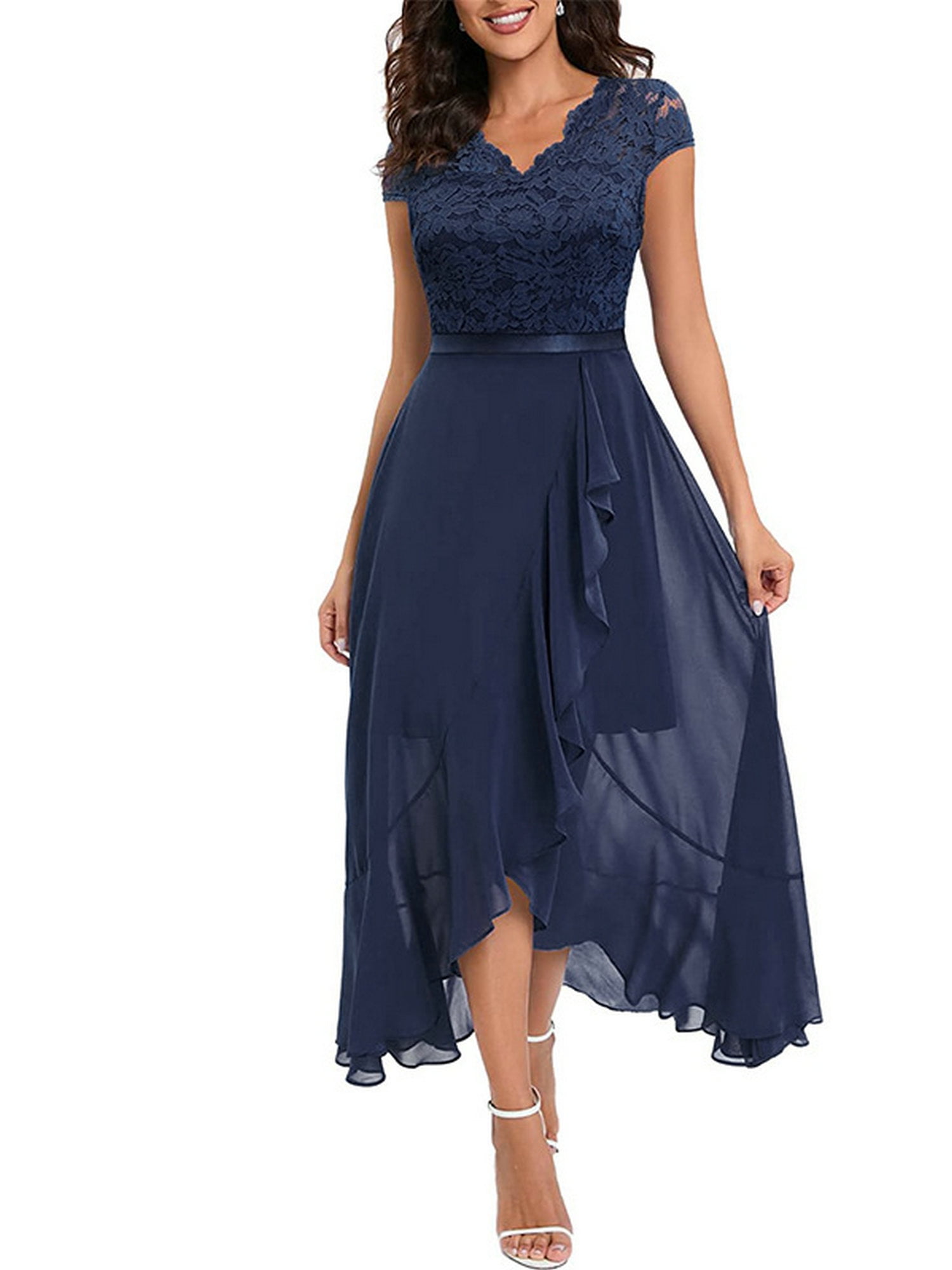 blue sun dresses for women Cabana Life - Floral Short Sleeve Tiered Dress - Blue main image 1