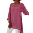 thumbnail image 1 of DYMADE Women Plus Size Asymmetric 3/4 Sleeve Scoop Neck Solid Color Loose Tops, 1 of 2