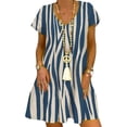 thumbnail image 1 of DYMADE Women Plus Size Casual Patchwork Pleated Print Short Sleeve V-neck Dress, 1 of 4