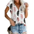 thumbnail image 1 of DYMADE Women Plus Size Casual V-Neck Elegant Lace Up Butterfly Sleeve Printed T-Shirt Top, 1 of 4