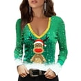 thumbnail image 1 of DYMADE Women Plus Size Christmas Animal Print V-neck Long Sleeve T-shirt Slim Top, 1 of 4