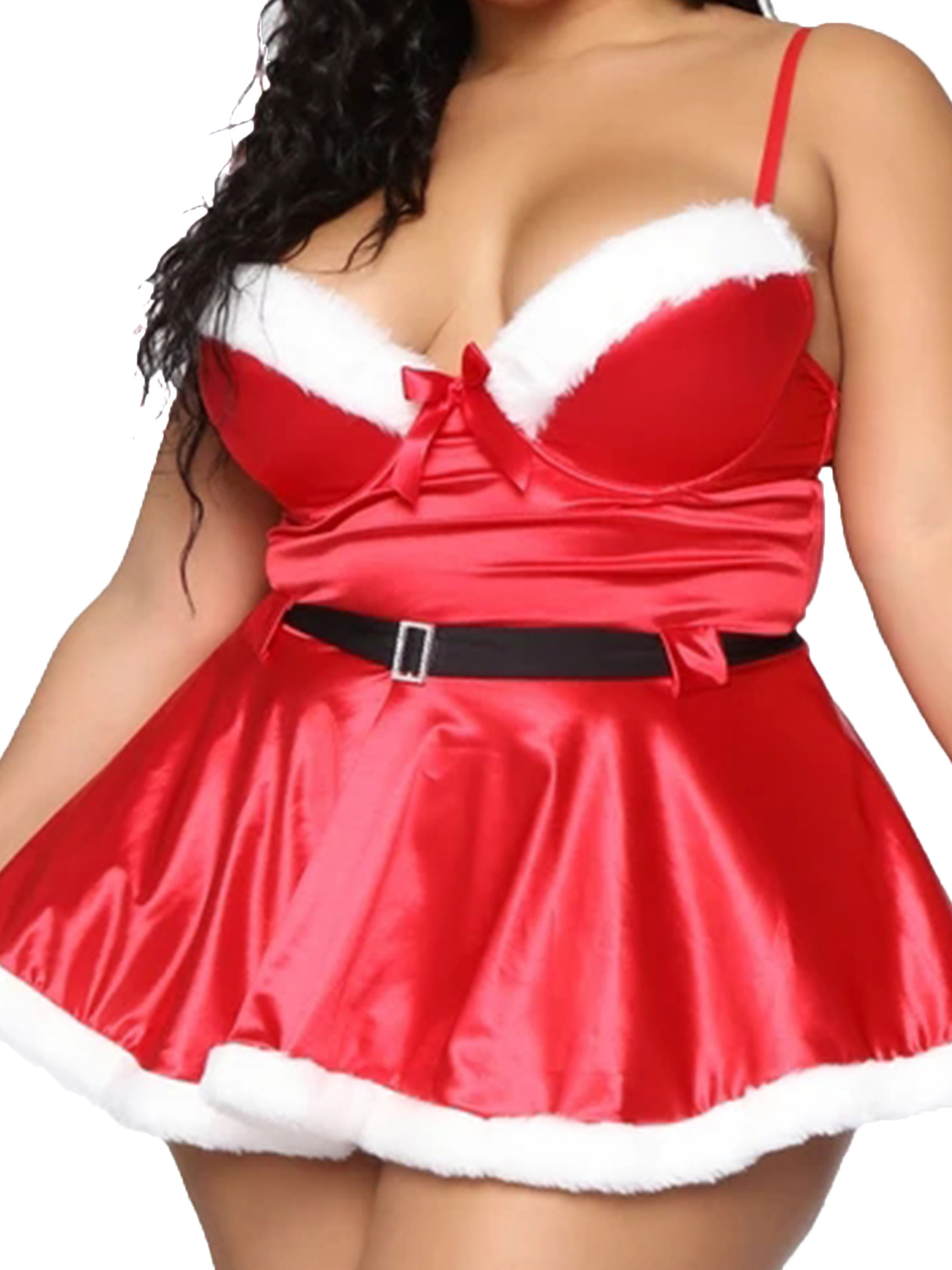 white christmas dresses Sexy Santa Claus Costume Latex Christmas Outfit Red PU Leather Santa Mini Dress, Red / L main image 0