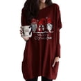 thumbnail image 1 of DYMADE Women Plus Size Christmas Letters Print Long Sleeve Pockets Crew Neck Loose T-shirt, 1 of 4