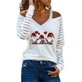 thumbnail image 1 of DYMADE Women Plus Size Christmas Off Shoulder Print Long Sleeve Slim Fit Top, 1 of 4