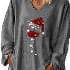 DYMADE Women Plus Size Christmas Wine Cup Printed Long Sleeve V-neck T-shirt