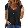 thumbnail image 1 of DYMADE Women Plus Size Cotton Linen Solid Color Short Sleeve Round Neck Blouse Top, 1 of 4