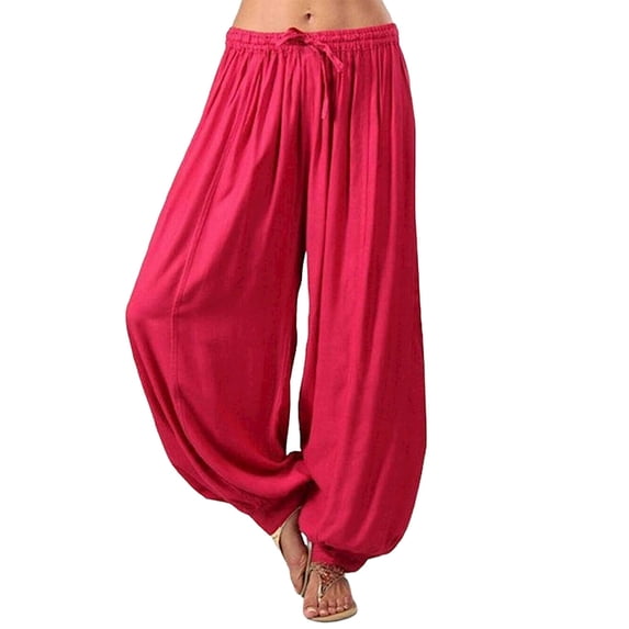 DYMADE Women Plus Size Cotton Straight Casual Solid Color Harlan Pants
