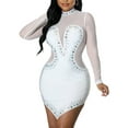 thumbnail image 1 of DYMADE Women Plus Size Diamond Mesh Perspective Long Sleeve Irregular Sexy Nightclub Dress, 1 of 4