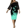 thumbnail image 1 of DYMADE Women Plus Size Elegant 3/4 Sleeve Floral Print Short Slim Evening Dress, 1 of 4