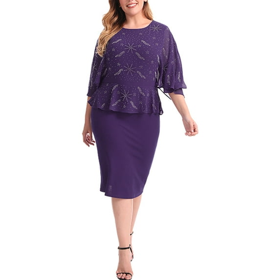 DYMADE Women Plus Size Elegant Printed Slim Bodycon Dress