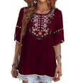 thumbnail image 1 of DYMADE Women Plus Size Ethnic Style Printed Round Neck Short Sleeved T-shirt Top, 1 of 4