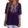 thumbnail image 1 of DYMADE Women Plus Size Ethnic Style Printed Round Neck Short Sleeved T-shirt Top, 1 of 4