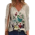 thumbnail image 1 of DYMADE Women Plus Size Floral Printing Long Sleeve V-neck Casual T-shirt Top, 1 of 4