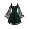 thumbnail image 1 of DYMADE Women Plus Size Halloween Costume Gothic Dark Splice Irregular Long Sleeve Square Neck Dress, 1 of 5