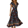 thumbnail image 1 of DYMADE Women Plus Size Holiday V-neck Print Sexy Split Dress, 1 of 4