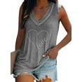thumbnail image 1 of DYMADE Women Plus Size Hot Drill Tank Solid Color Sleeveless Loose V-neck Vest Top, 1 of 4