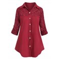 thumbnail image 1 of DYMADE Women Plus Size Lace Stitched Solid Color Loose Blouse Top, 1 of 3
