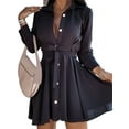thumbnail image 1 of DYMADE Women Plus Size Lapel Button Lace Up Casual Elegant Dress, 1 of 4