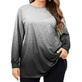 thumbnail image 1 of DYMADE Women Plus Size Loose Long Sleeve Gradient T-shirt Crew Neck Pullover Top, 1 of 4