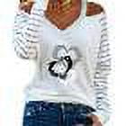 DYMADE Women Plus Size Off Shoulder Printed V-neck Sexy Long Sleeve T-Shirt