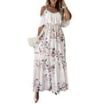 thumbnail image 1 of DYMADE Women Plus Size Off Shoulder Suspender Short Sleeve Printed Long Dress, 1 of 2