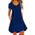 thumbnail image 1 of DYMADE Women Plus Size Pleated Round Neck Short Sleeve Casual Pocket Loose Dress, 1 of 4