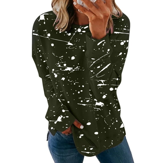 DYMADE Women Plus Size Printed Casual Pullover Long Sleeve Loose T-shirt