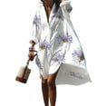 thumbnail image 1 of DYMADE Women Plus Size Printed Long Sleeve Lapel Holiday Shirt Dress, 1 of 4