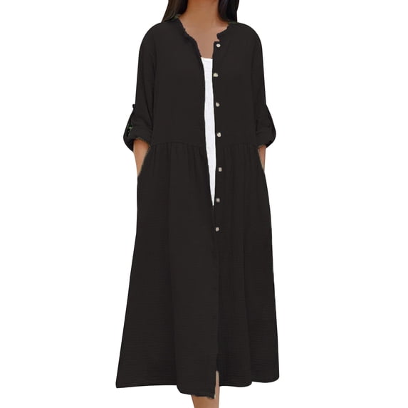 DYMADE Women Plus Size Pull Sleeve Solid Color Cardigan Coat Dress
