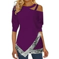 thumbnail image 1 of DYMADE Women Plus Size Sexy Off Shoulder Irregular Sequins Long Sleeve Casual Top, 1 of 4