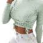 DYMADE Women Plus Size Sexy Round Neck Solid Drawstring Long Sleeve Top