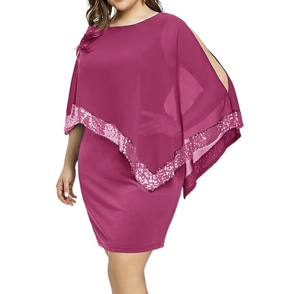 DYMADE Women Plus Size Sexy Sequin Elegant Short Chiffon Prom Dress