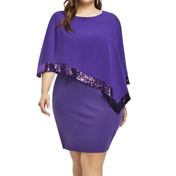 DYMADE Women Plus Size Sexy Sequin Elegant Short Chiffon Prom Dress