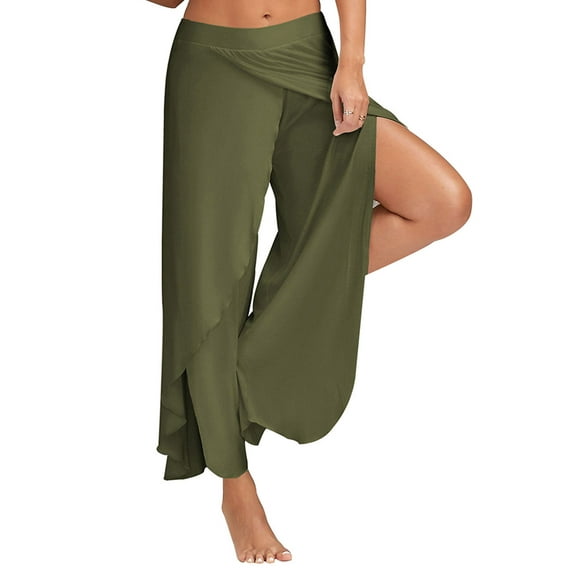 DYMADE Women Plus Size Side Split Wide Leg Palazzo Yoga Loungewear Pants