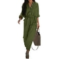 thumbnail image 1 of DYMADE Women Plus Size Slim Waist Long Sleeve Cropped Pants Fashion Jumpsuit With Belt, 1 of 6