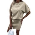thumbnail image 1 of DYMADE Women Plus Size Solid Color Casual Crew Neck Sports Simple Dress, 1 of 4