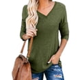 thumbnail image 1 of DYMADE Women Plus Size Solid Color Simple Soft V-neck Long Sleeved T-Shirt, 1 of 4