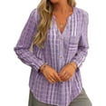 thumbnail image 1 of DYMADE Women Plus Size Stripe Pocket Casual V-Neck Long Sleeve Blouse Top, 1 of 4
