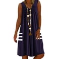 thumbnail image 1 of DYMADE Women Plus Size Stripe Pocket Casual V-neck Sleeveless Loose Dress, 1 of 4