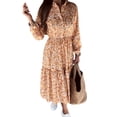 thumbnail image 1 of DYMADE Women Plus Size Temperament Long Sleeve V-neck Plus Size Print Dress, 1 of 4