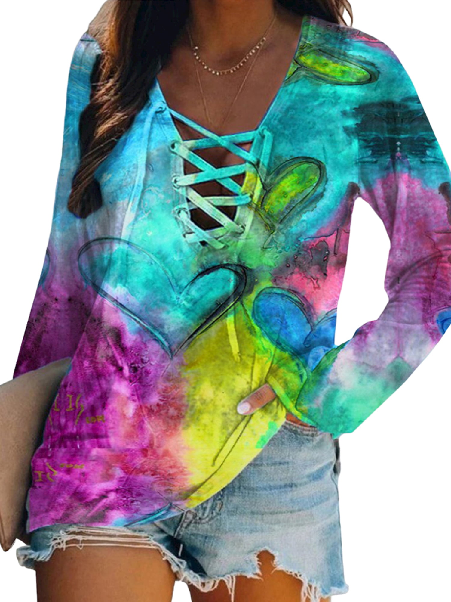 Women's Small Tie-dye Oversized Long-sleeved T-Shirt main image 0