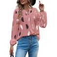 thumbnail image 1 of DYMADE Women Plus Size V-Neck Feather Print Long Sleeve Loose Blouse Top, 1 of 6