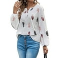 thumbnail image 1 of DYMADE Women Plus Size V-Neck Feather Print Long Sleeve Loose Blouse Top, 1 of 6
