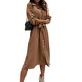 thumbnail image 1 of DYMADE Women Plus Size V-neck Buttons Lace Up Solid Color Office Lady Dress, 1 of 4