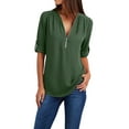 thumbnail image 1 of DYMADE Women Plus Size V-neck Zipper Long Sleeve Loose Chiffon Blouse Top, 1 of 4