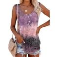 thumbnail image 1 of DYMADE Women Print Wide Strap Undershirts Retro Sleeveless Button Tunic Summer Tank, 1 of 4