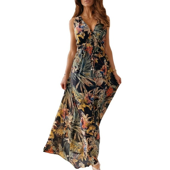 DYMADE Women Printed Backless Halter Strap Dress