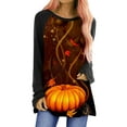 thumbnail image 1 of DYMADE Women Printed Loose Round Neck Long Sleeve Casual Long T-shirt, 1 of 4